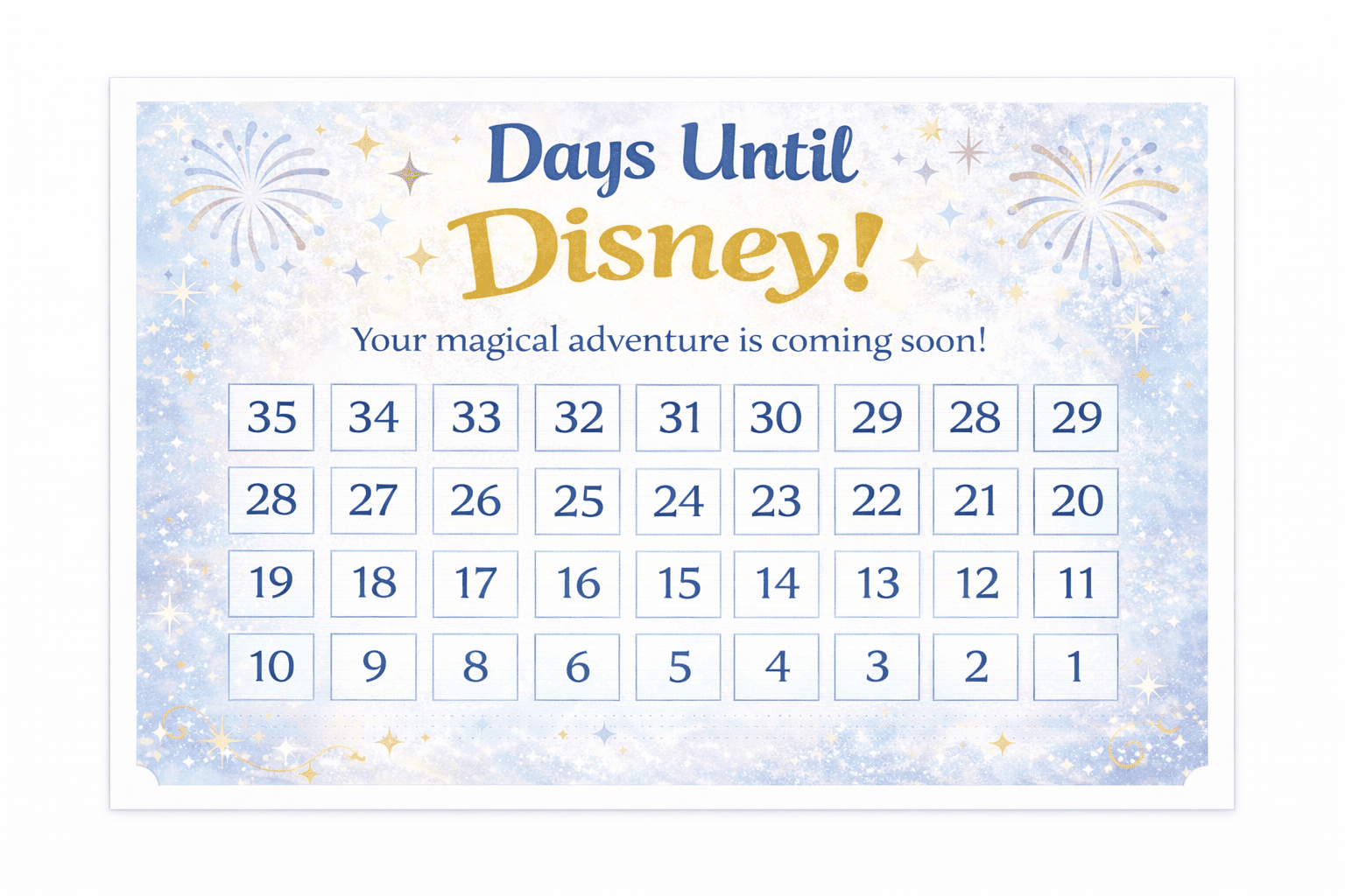 Disney trip countdown calendar printable for kids holiday countdown
