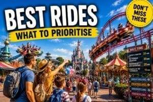 Disneyland Paris best rides guide showing rollercoaster attractions and family choosing rides