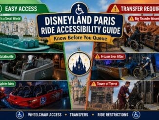 Wheelchair access and ride transfer guide at Disneyland Paris showing accessible attractions and rides requiring transfers