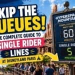 Disneyland Paris single rider lines guide showing shorter wait times for Hyperspace Mountain compared to regular queues