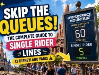 Disneyland Paris single rider lines guide showing shorter wait times for Hyperspace Mountain compared to regular queues