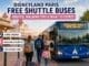Family boarding a Disneyland Paris hotel shuttle bus outside a Disney-style hotel with luggage and backpacks, showing shuttle routes, walking tips and hotel transport advice.