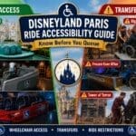 Wheelchair access and ride transfer guide at Disneyland Paris showing accessible attractions and rides requiring transfers