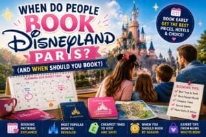 Family planning a Disneyland Paris holiday with booking calendar and tips showing the best time to book for lower prices and better hotel availability